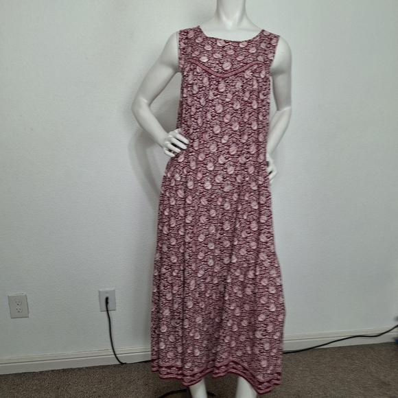 Max Studio Burgundy Prairie Floral Cottagecore Bohemian Peasant Maxi Dress Sz. M - Picture 1 of 9